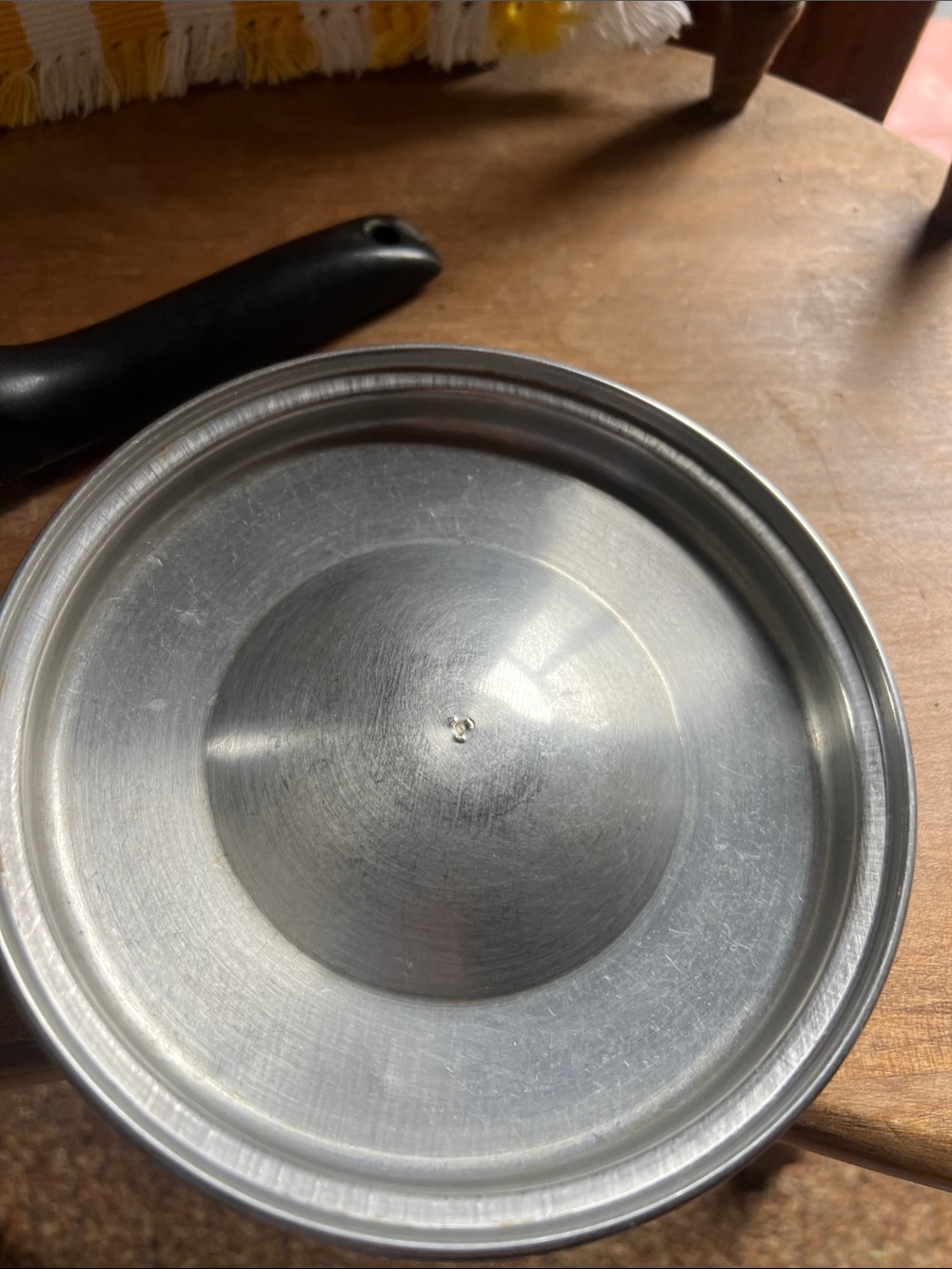 Vintage Stainless Steel Flint Saucepan with Black Handle and Yellow Accent - Picture 6 of 8